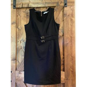 Calvin Klein‎ Black Solid Belted Waist Gold Buckle, Pencil Dress Women's Size 12